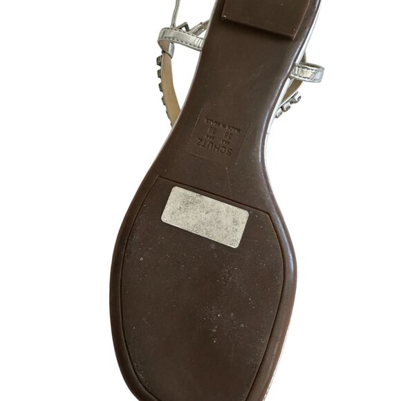 SCHUTZ Silver Rhinestone Thong Sandals Size 38 / US 8 - Picture 8 of 8